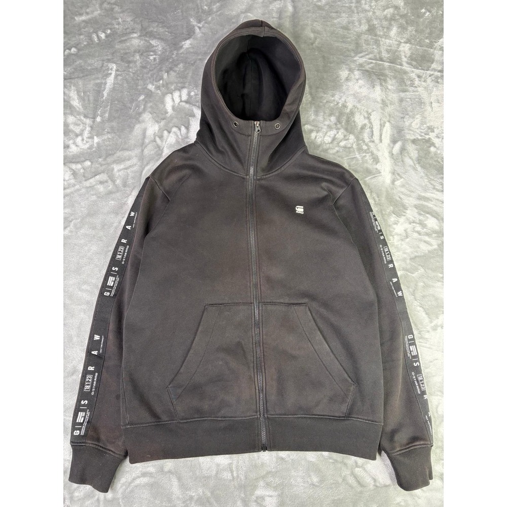 G Star Raw Mens Full-Zip Sweatshirt L Black Hoodie Logo Graphic Tech